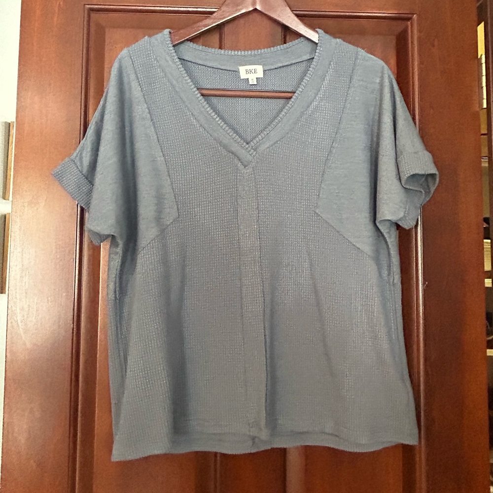 BKE Waffle Knit Dolman Sleeve Top Gray Blue Size Medium